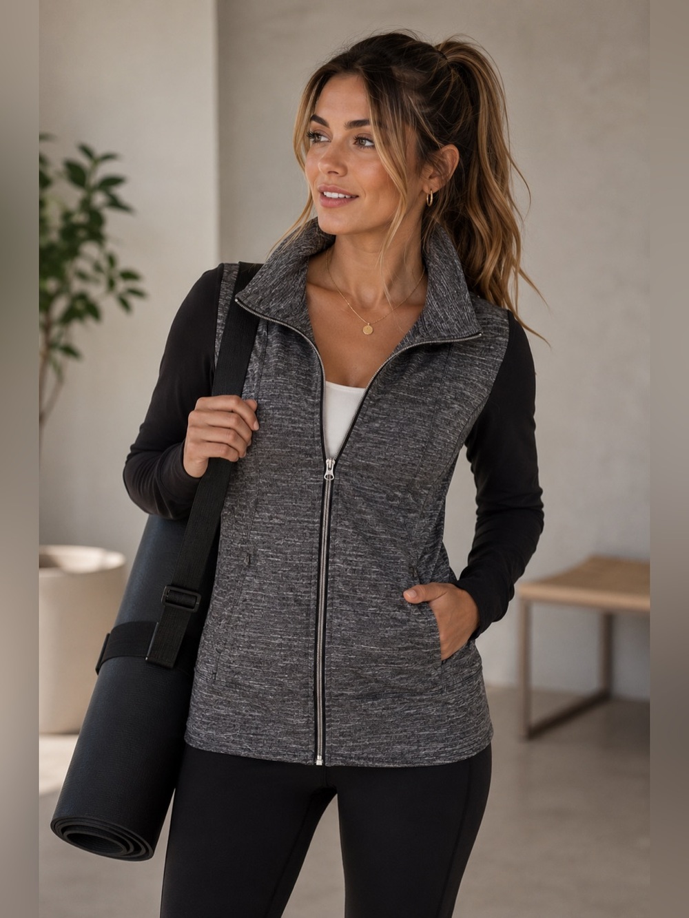 Lululemon Daily Practice Yoga Gray Heather Zip-Up High Collar Athleisure Jacket